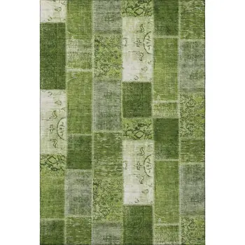 3' X 5' Olive Green And Ivory Patchwork Washable Area Rug With UV Protection