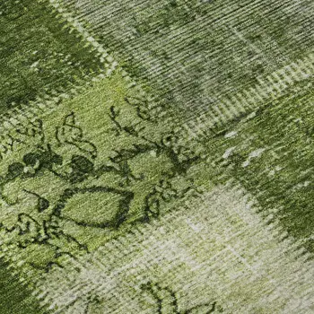 5' X 8' Olive Green And Ivory Patchwork Washable Area Rug With UV Protection