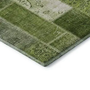 8' X 10' Olive Green And Ivory Patchwork Washable Area Rug With UV Protection