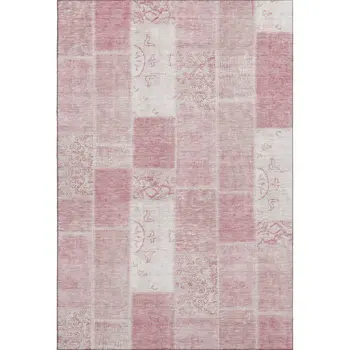 5' X 8' Pink And Ivory Patchwork Washable Area Rug With UV Protection