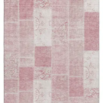 8' X 10' Pink And Ivory Patchwork Washable Area Rug With UV Protection