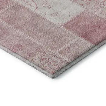 9' X 12' Pink And Ivory Patchwork Washable Area Rug With UV Protection