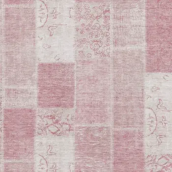 10' X 14' Pink And Ivory Patchwork Washable Area Rug With UV Protection