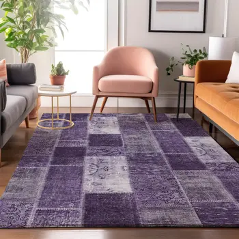 3' X 5' Purple And Ivory Patchwork Washable Area Rug With UV Protection