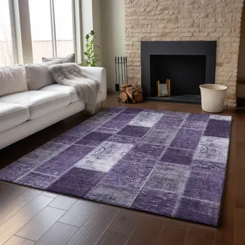 3' X 5' Purple And Ivory Patchwork Washable Area Rug With UV Protection