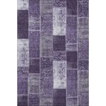 5' X 8' Purple And Ivory Patchwork Washable Area Rug With UV Protection