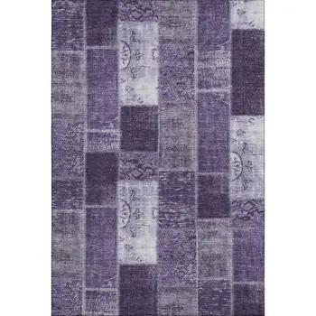 9' X 12' Purple And Ivory Patchwork Washable Area Rug With UV Protection