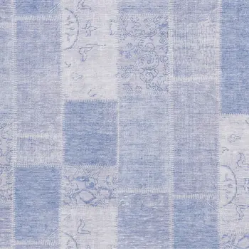 3' X 5' Sky Blue And Ivory Patchwork Washable Area Rug With UV Protection