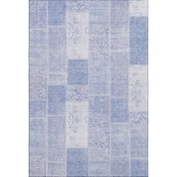 8' X 10' Sky Blue And Ivory Patchwork Washable Area Rug With UV Protection