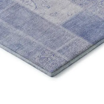 8' X 10' Sky Blue And Ivory Patchwork Washable Area Rug With UV Protection