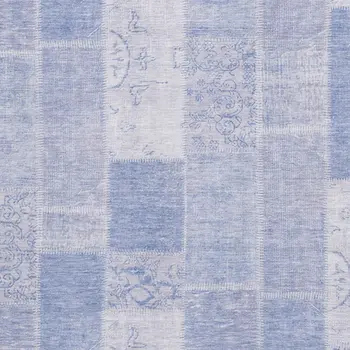 8' X 10' Sky Blue And Ivory Patchwork Washable Area Rug With UV Protection