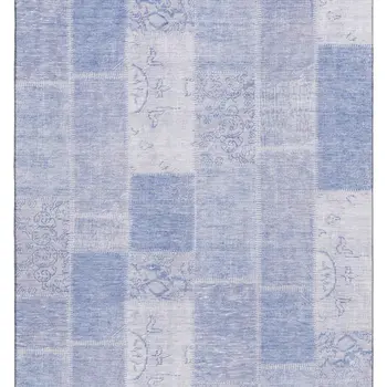 8' X 10' Sky Blue And Ivory Patchwork Washable Area Rug With UV Protection