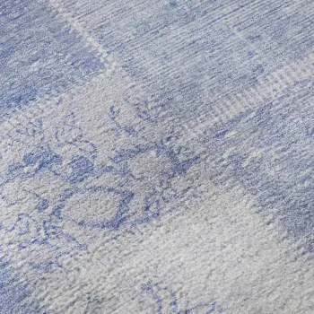 9' X 12' Sky Blue And Ivory Patchwork Washable Area Rug With UV Protection