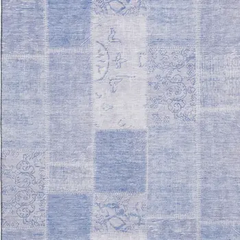 9' X 12' Sky Blue And Ivory Patchwork Washable Area Rug With UV Protection