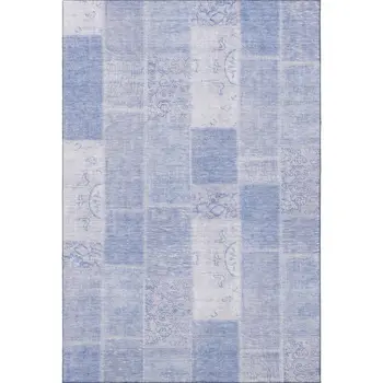 10' X 14' Sky Blue And Ivory Patchwork Washable Area Rug With UV Protection