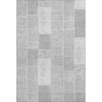 5' X 8' Silver And Ivory Patchwork Washable Area Rug With UV Protection