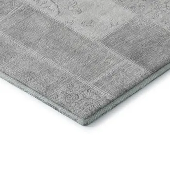 9' X 12' Silver And Ivory Patchwork Washable Area Rug With UV Protection