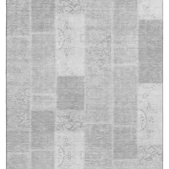 10' X 14' Silver And Ivory Patchwork Washable Area Rug With UV Protection
