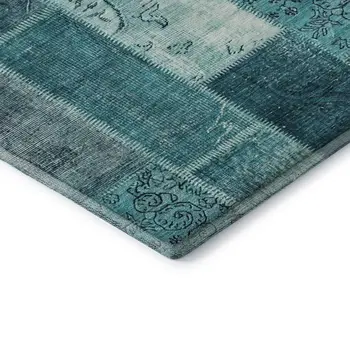 5' X 8' Teal And Ivory Patchwork Washable Area Rug With UV Protection