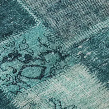 5' X 8' Teal And Ivory Patchwork Washable Area Rug With UV Protection