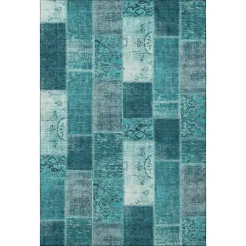 5' X 8' Teal And Ivory Patchwork Washable Area Rug With UV Protection