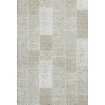 3' X 5' Taupe And Ivory Patchwork Washable Area Rug With UV Protection