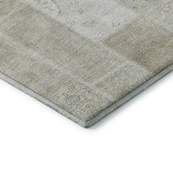 3' X 5' Taupe And Ivory Patchwork Washable Area Rug With UV Protection