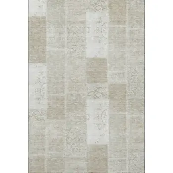 5' X 8' Taupe And Ivory Patchwork Washable Area Rug With UV Protection