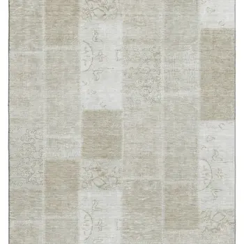 10' X 14' Taupe And Ivory Patchwork Washable Area Rug With UV Protection