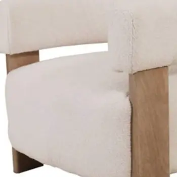 31" White and Brown Boucle and Solid Wood Arm Chair