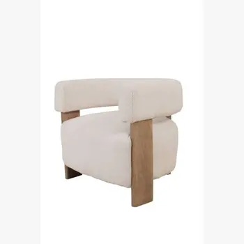 31" White and Brown Boucle and Solid Wood Arm Chair