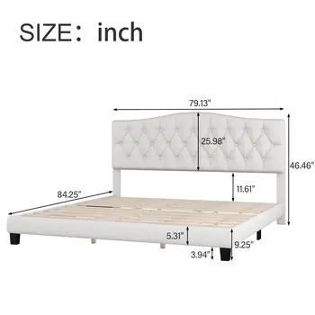 Black Beige White and Antiqued White Wood And Tufted Fabric King Bed Frame