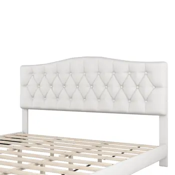 Black Beige White and Antiqued White Wood And Tufted Fabric King Bed Frame