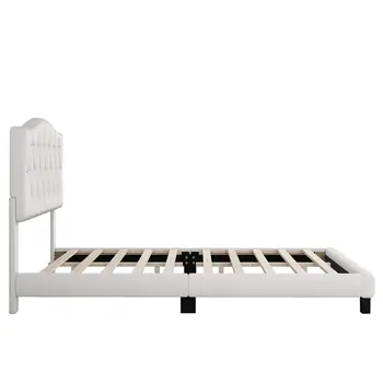 Black Beige White and Antiqued White Wood And Tufted Fabric King Bed Frame