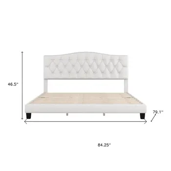 Black Beige White and Antiqued White Wood And Tufted Fabric King Bed Frame