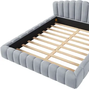 Light Blue and Sky Blue Wood And Tufted Velvet Queen Bed Frame