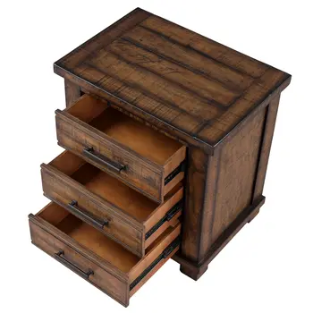 Set of Two 26" Walnut Wood Three Drawer Nightstand