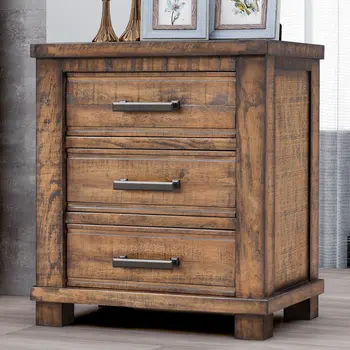 Set of Two 26" Walnut Wood Three Drawer Nightstand