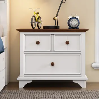 28" White Wood Three Drawer Nightstand