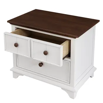28" White Wood Three Drawer Nightstand