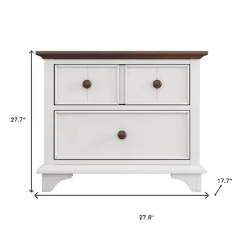 28" White Wood Three Drawer Nightstand
