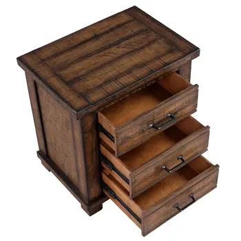26" Walnut Wood Three Drawer Nightstand