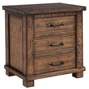 26" Walnut Wood Three Drawer Nightstand