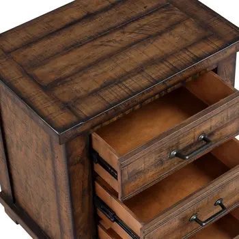 26" Walnut Wood Three Drawer Nightstand