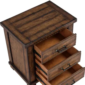 26" Walnut Wood Three Drawer Nightstand