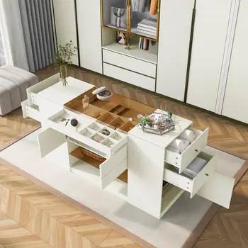 33" White Wood Six Drawer Combo Dresser