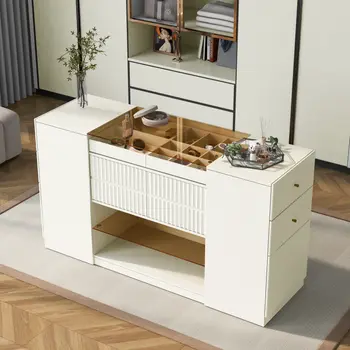 33" White Wood Six Drawer Combo Dresser