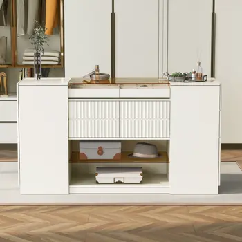 33" White Wood Six Drawer Combo Dresser