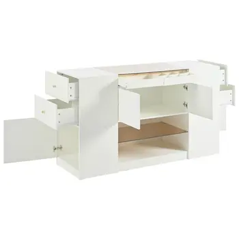 33" White Wood Six Drawer Combo Dresser