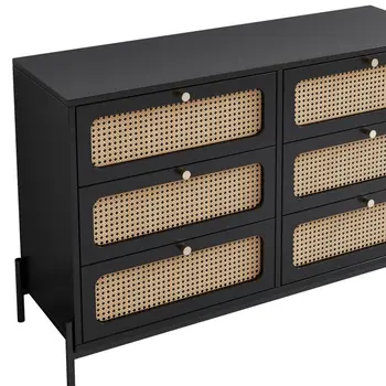 47" Black Wood Six Drawer Double Dresser